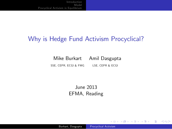 why is hedge fund activism procyclical