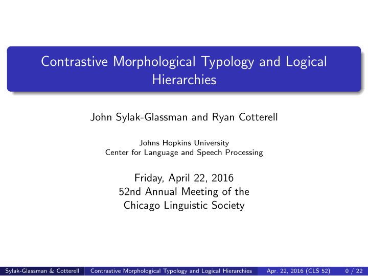 contrastive morphological typology and logical hierarchies
