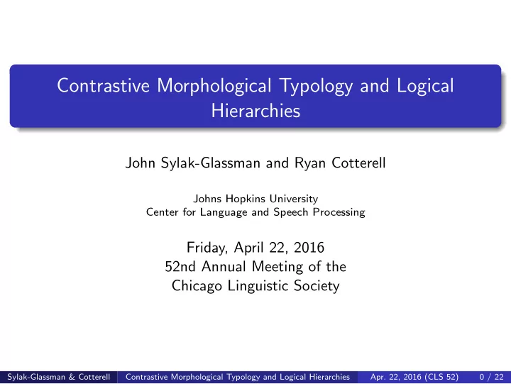 contrastive morphological typology and logical hierarchies