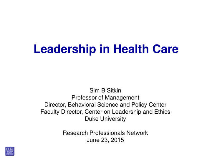 leadership in health care