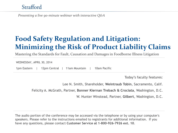 food safety regulation and litigation minimizing the risk