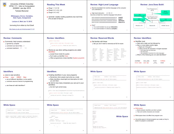 reading this week review high level language review java