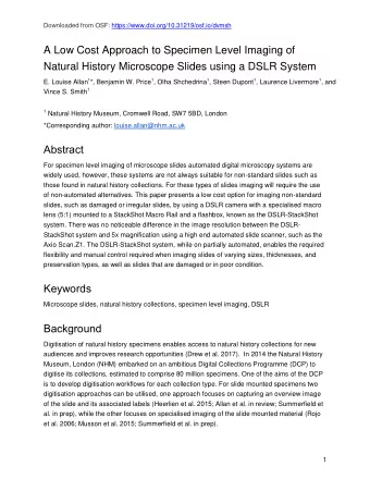 A Low Cost Approach to Specimen Level Imaging of  Natural History Microscope Slides using a DSLR
