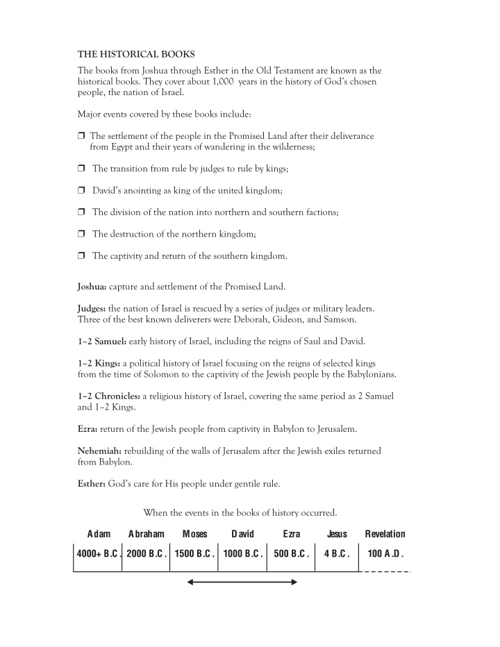 the historical books the books from joshua through esther