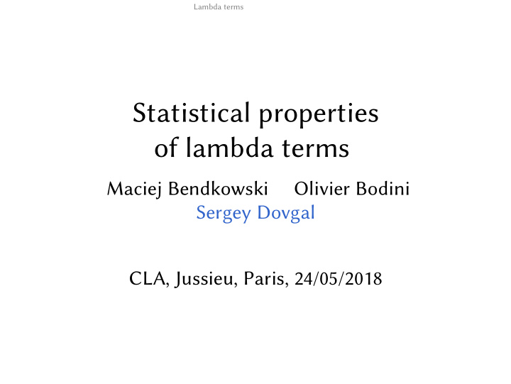 statistical properties of lambda terms