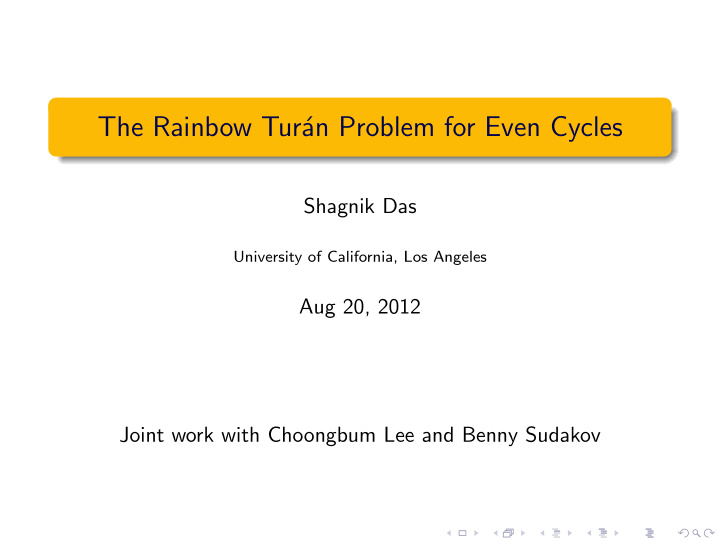 the rainbow tur an problem for even cycles