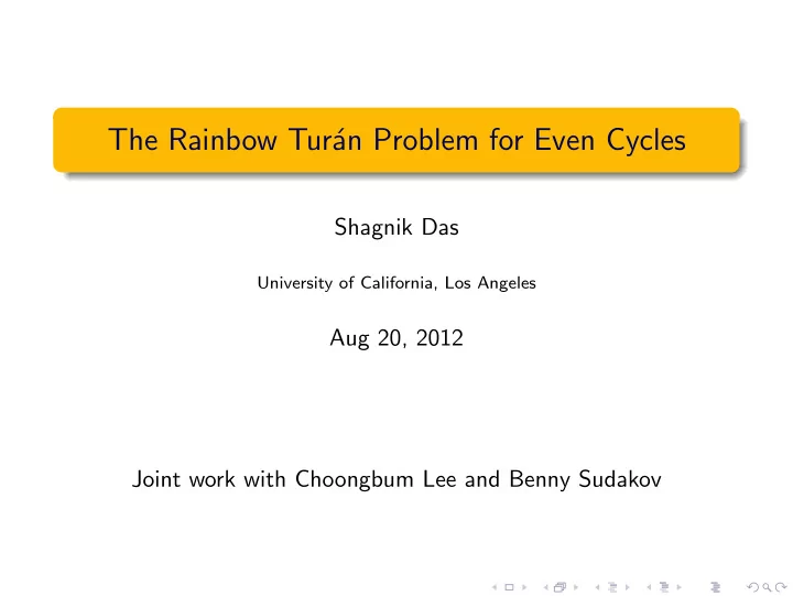 the rainbow tur an problem for even cycles