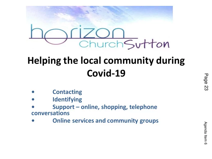 helping the local community during covid 19