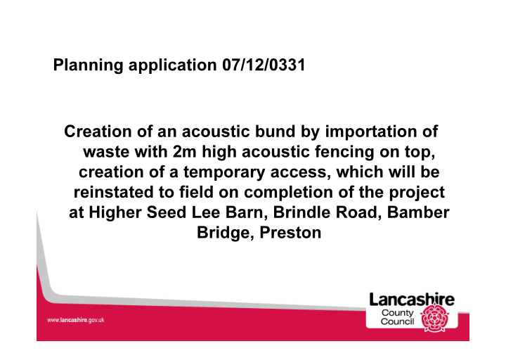 planning application 07 12 0331 creation of an acoustic