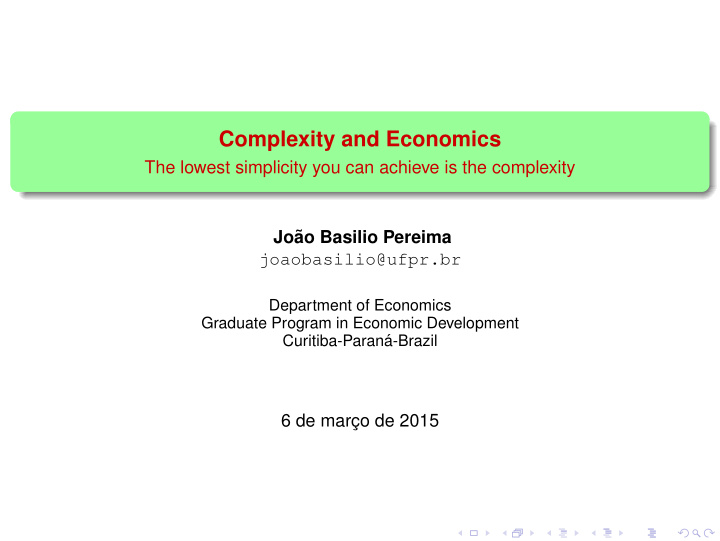 complexity and economics