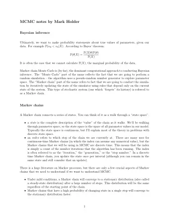 MCMC notes by Mark Holder  Bayesian inference  Ultimately, we want to make probability statements