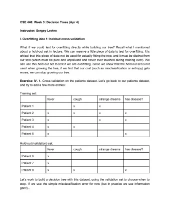 CSE 446: Week 3: Decision Trees (Apr 4)  Instructor: Sergey Levine  I. Overfitting idea 1: holdout