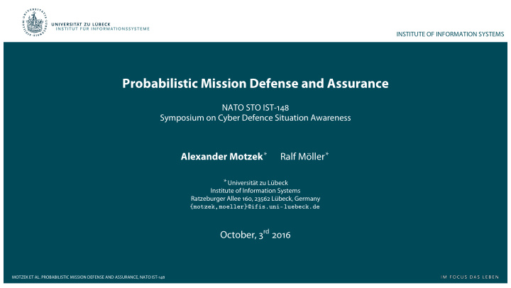 probabilistic mission defense and assurance