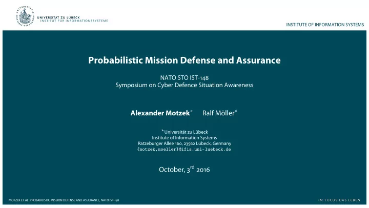probabilistic mission defense and assurance