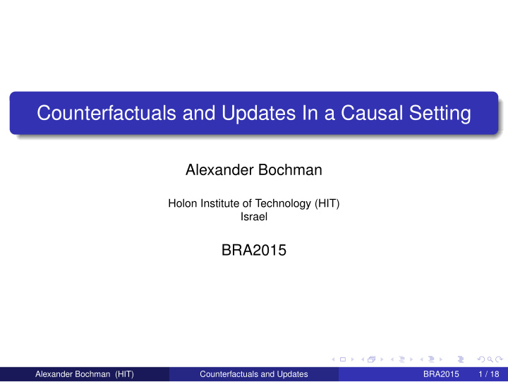 counterfactuals and updates in a causal setting