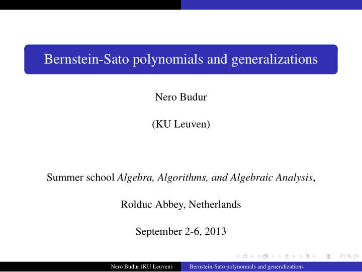 bernstein sato polynomials and generalizations
