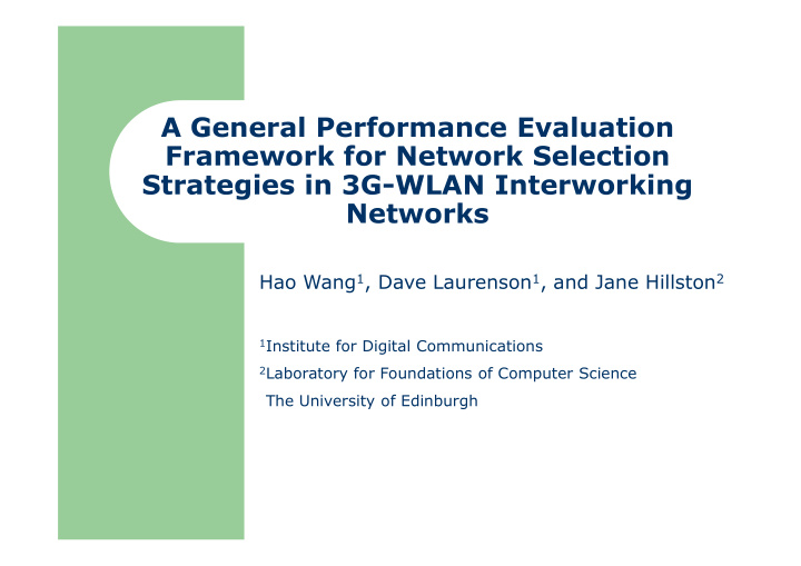 a general performance evaluation framework for network