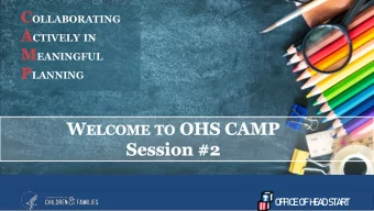 O  F  F  IC  E  O  F  H  E  A  D  S  TA  R  T  1  OHS CAMP Series  Each conversation is designed