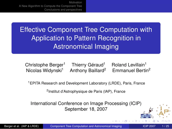effective component tree computation with application to