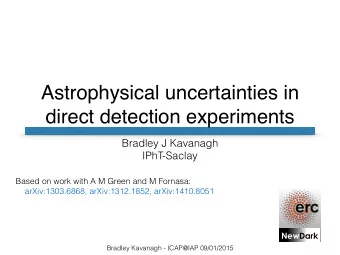 Astrophysical uncertainties in  direct detection experiments  Bradley J Kavanagh  IPhT-Saclay
