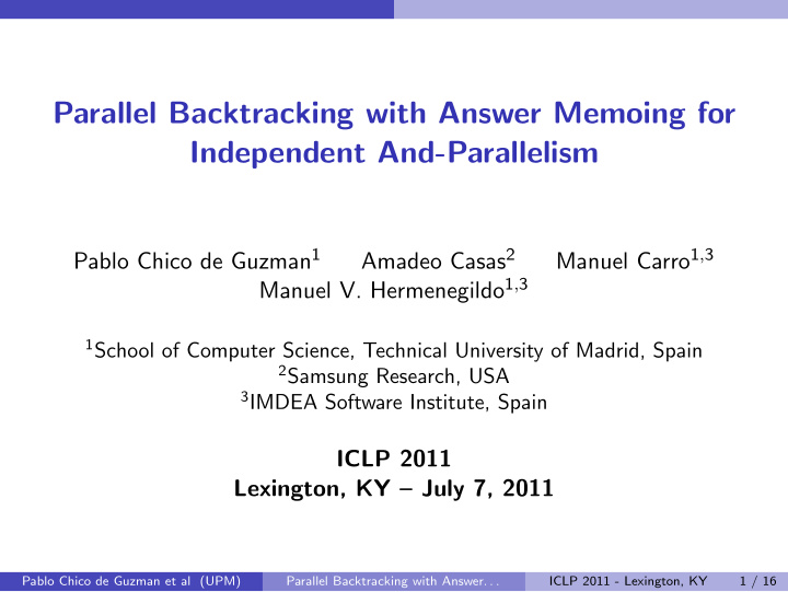 parallel backtracking with answer memoing for independent
