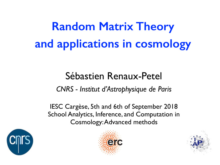 random matrix theory and applications in cosmology