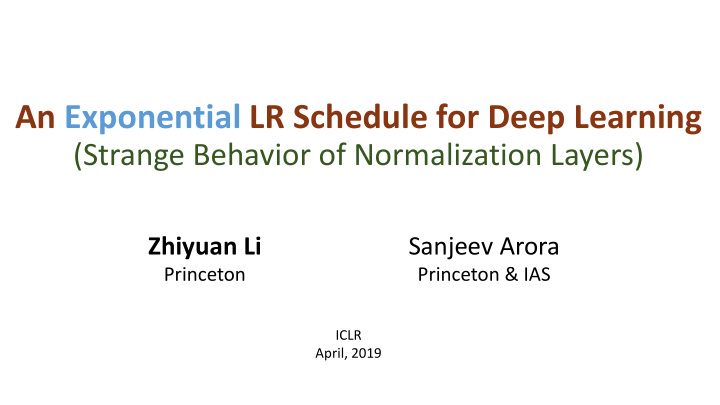 an exponential lr schedule for deep learning an