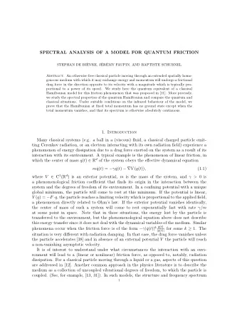 SPECTRAL ANALYSIS OF A MODEL FOR QUANTUM FRICTION  STEPHAN DE BI`  EVRE, J  ER  EMY FAUPIN, AND