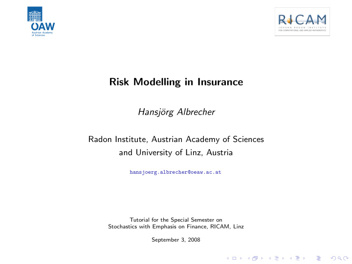 risk modelling in insurance