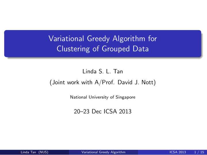 variational greedy algorithm for clustering of grouped