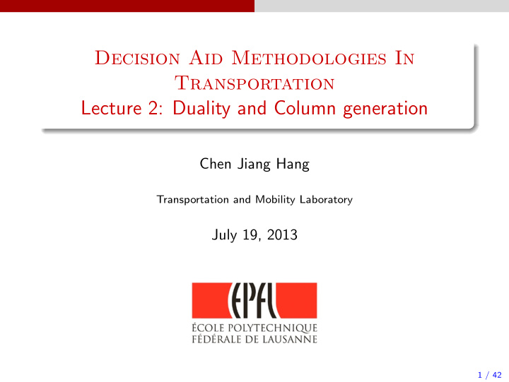 decision aid methodologies in transportation lecture 2