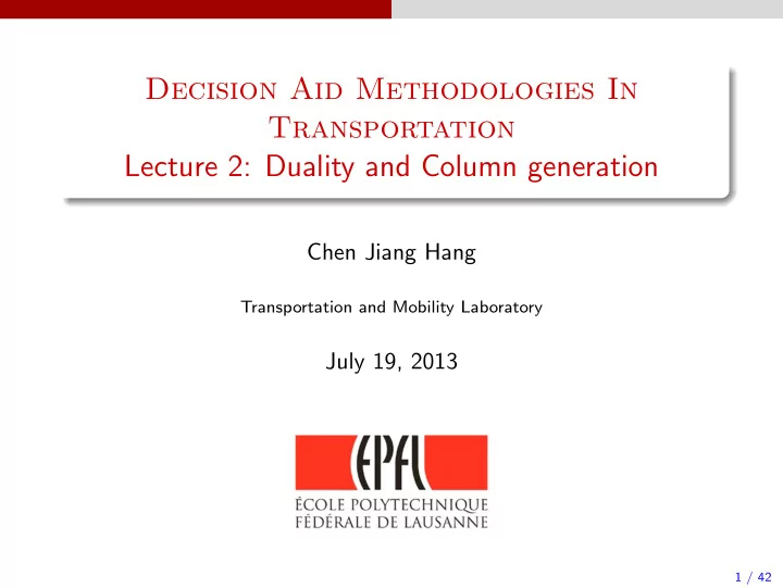 decision aid methodologies in transportation lecture 2