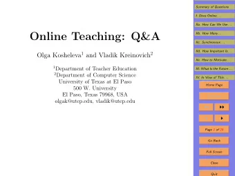 Online Teaching: Q&amp;A  IIb. How Many . . .  IIc. Synchronous . . .  IId. How Important Is . . .