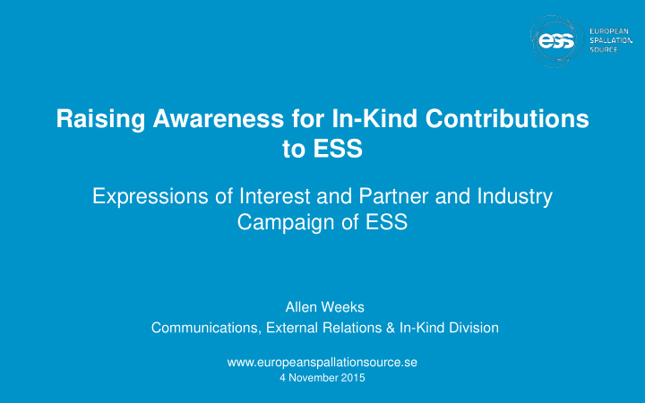 raising awareness for in kind contributions to ess