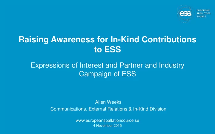 raising awareness for in kind contributions to ess