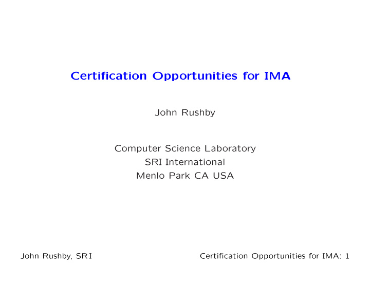 certification opportunities for ima