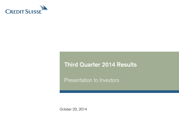 third quarter 2014 results