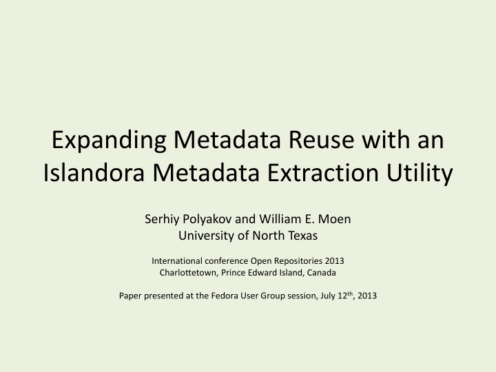 expanding metadata reuse with an islandora metadata
