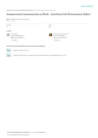 Interpersonal Communication at Work - Emotional Life (Presentation Slides) Article in SSRN