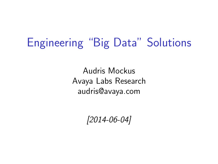 engineering big data solutions