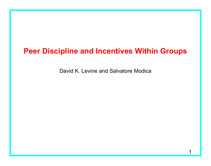 peer discipline and incentives within groups