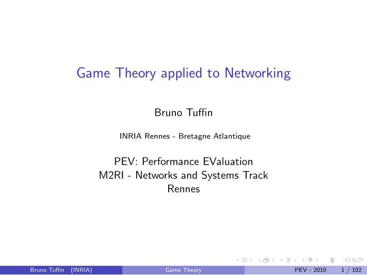game theory applied to networking