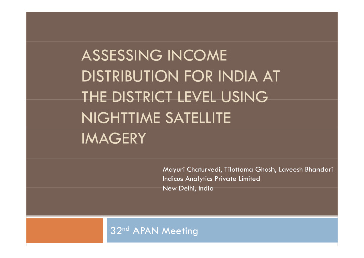 assessing income distribution for india at s on o n a a