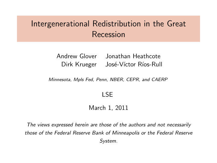 intergenerational redistribution in the great recession
