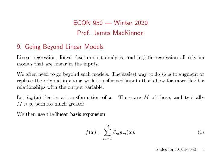 econ 950 winter 2020 prof james mackinnon 9 going beyond