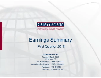 Earnings Summary  First Quarter 2018  Conference Call  Tuesday, May 1, 2018  10:00 a.m. ET  U.S.