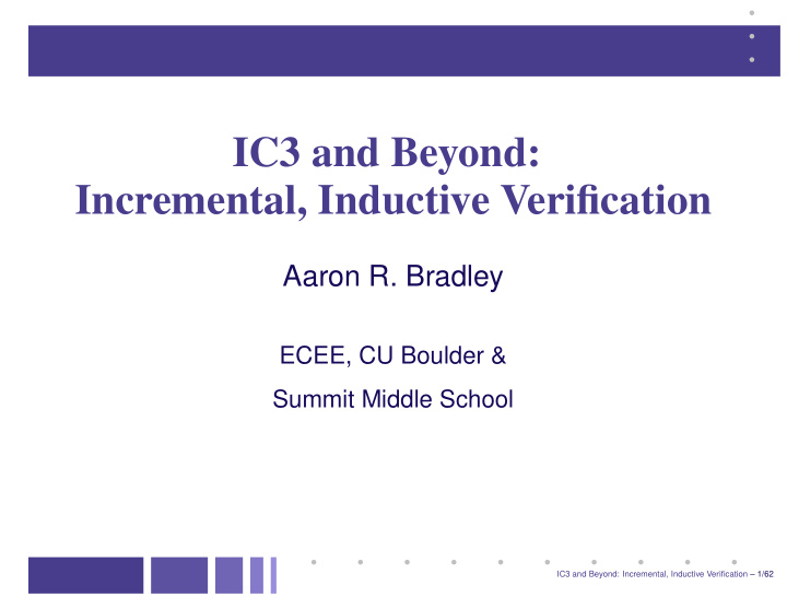 ic3 and beyond incremental inductive verification