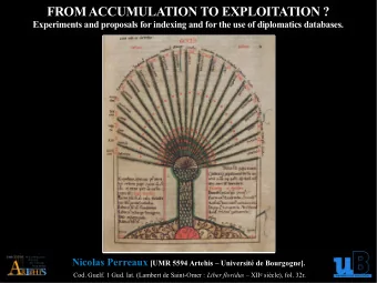 FROM ACCUMULATION TO EXPLOITATION ?  Experiments and proposals for indexing and for the use of