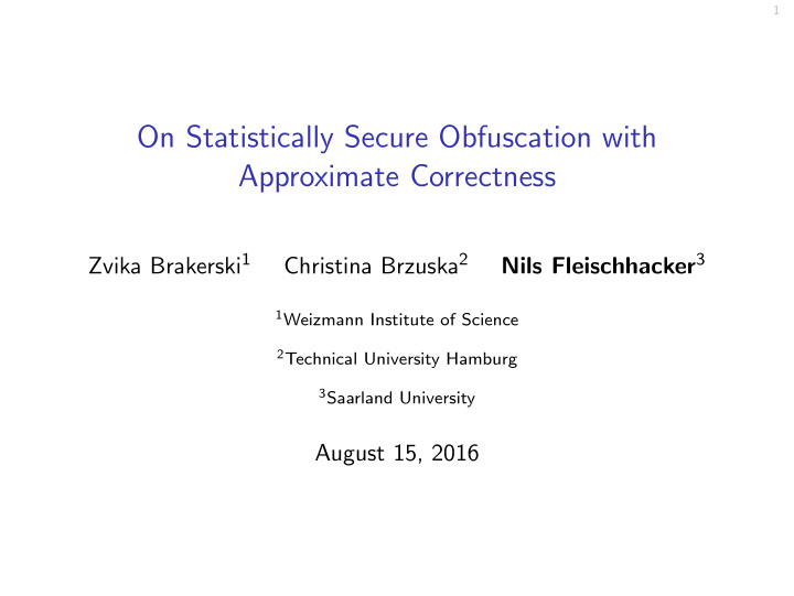 on statistically secure obfuscation with approximate