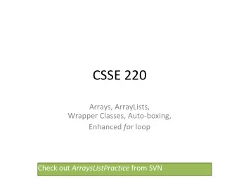 CSSE 220  Arrays, ArrayLists,  Wrapper Classes, Auto-boxing, Enhanced for loop Check out